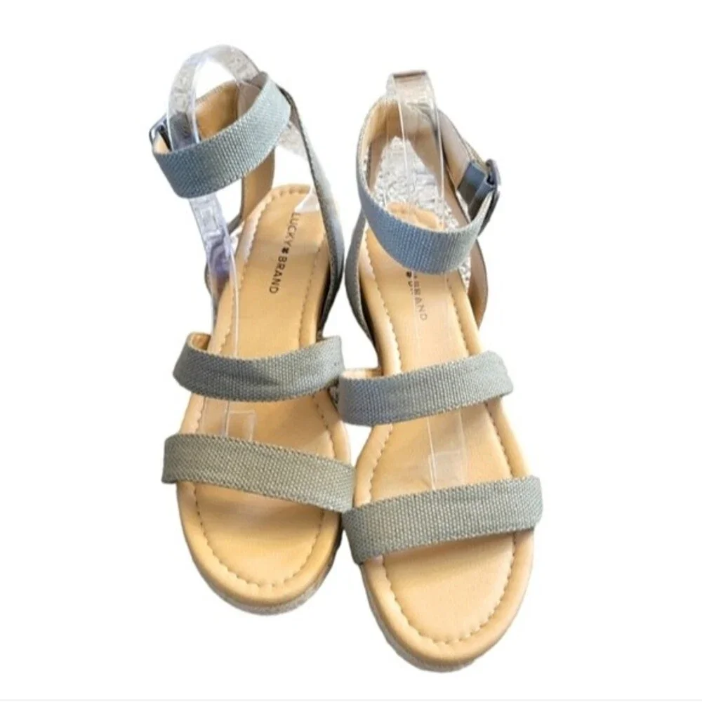Lucky Brand Wensdei Canvas Wedge Sandals Valley Sage Green Size 10